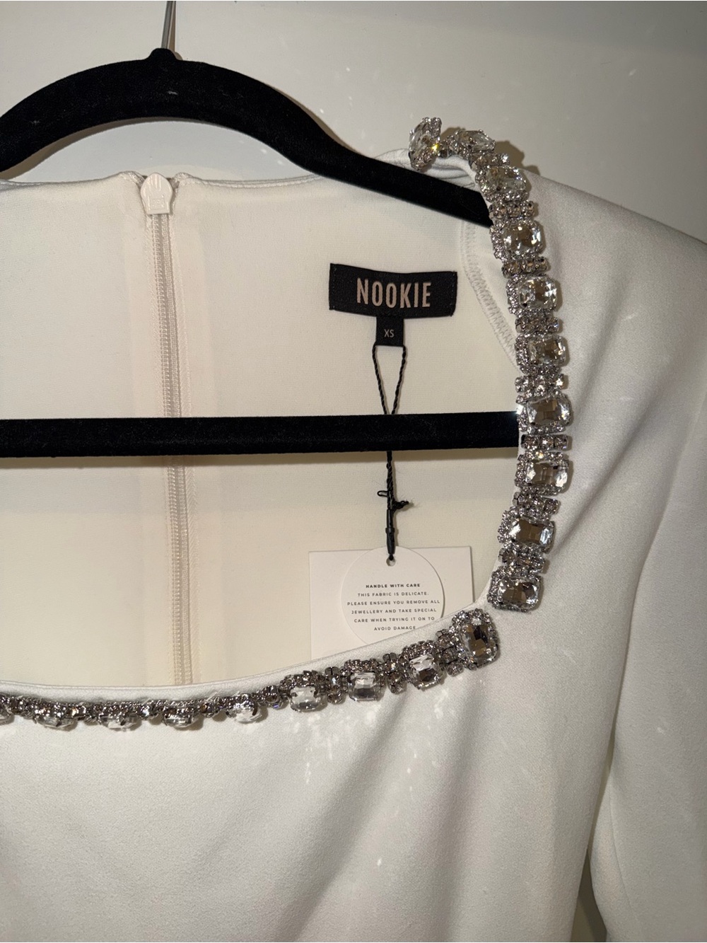 Nookie White Long-Sleeve Mini Dress with Embellished Square Neckline Size XS - Picture 3 of 9